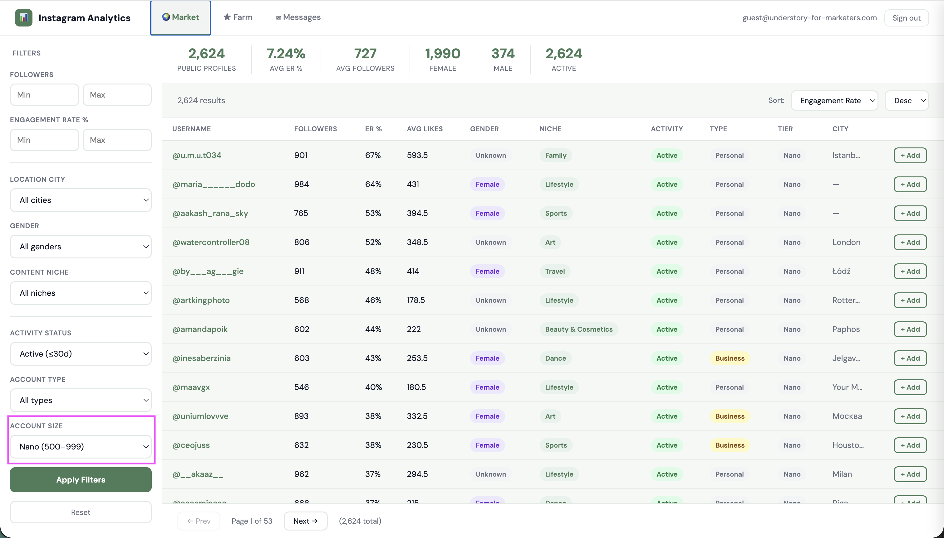 Browse & filter dashboard screenshot